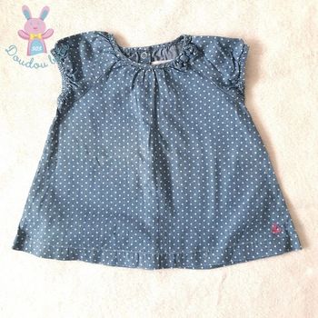 Robe bleu à pois blanc bébé fille été 3 Mois Petit Bateau