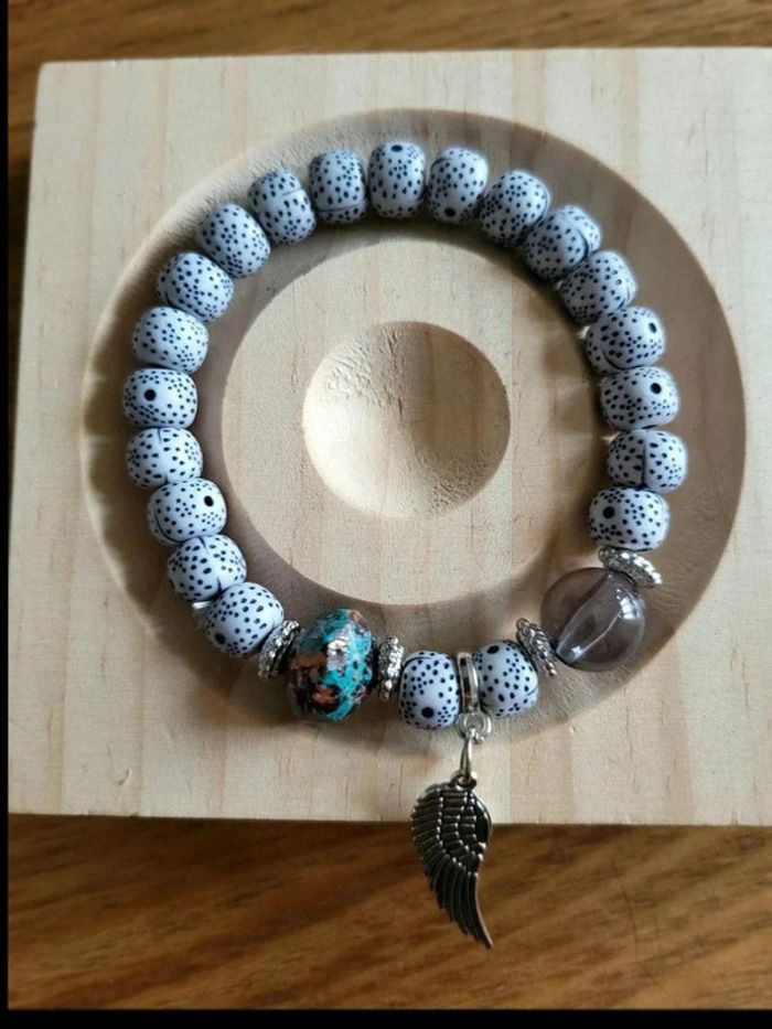 Lot 4 bracelets perles bohème – arbre de vie, aile, pompon – style zen ethnique mixte unisexe - photo numéro 12