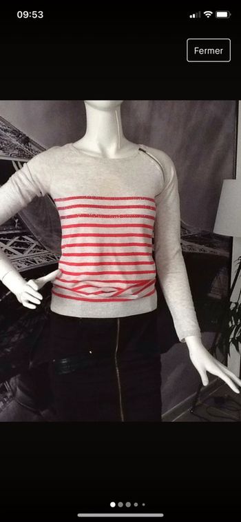 Pull gris et corail à petits strass