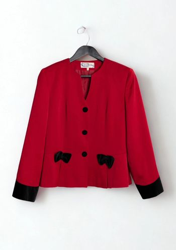 Veste tailleur rouge et noire bi matière • Red and black two-tone blazer Taille M