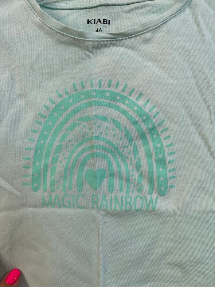 Tee-shirt Kiabi vert menthe arc-en-ciel - photo numéro 2