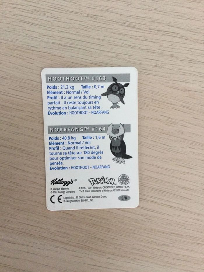 Carte Pokémon 3D Hoothoot et noarfang - photo numéro 2