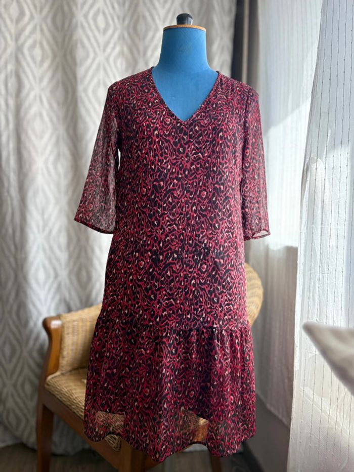 Robe IKKS à motif léopard - Fushia/noir - en très bon état - taille 36/S