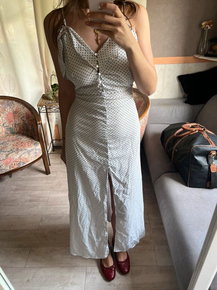 Robe longue soie à pois vintage bohème champêtre - photo numéro 3
