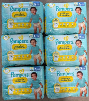 Lot de 6 paquets de couches Pampers Premium taille 5 (198 couches)