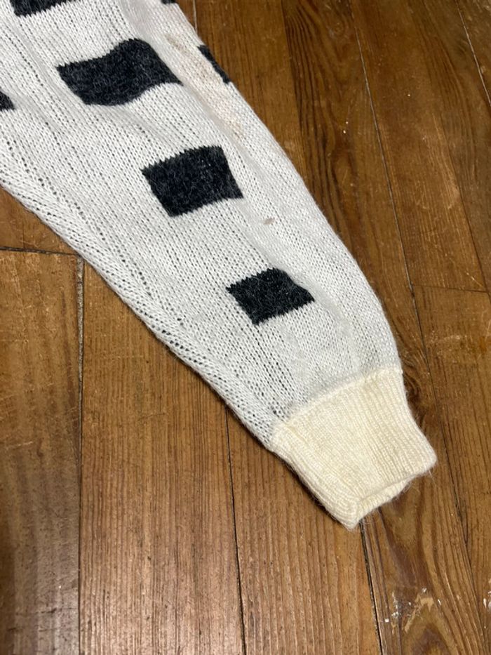 Pull maille vintage motifs gris-noir blanc M - photo numéro 5