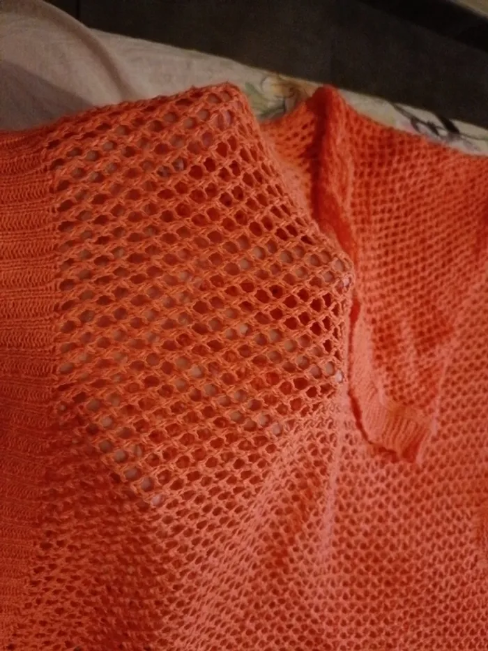 Pull orange résille L - photo numéro 2
