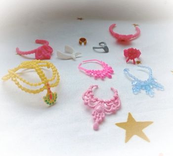 Accessoires accessories Pony poney barbie petshop couronne collier tiara rose or doré cheval