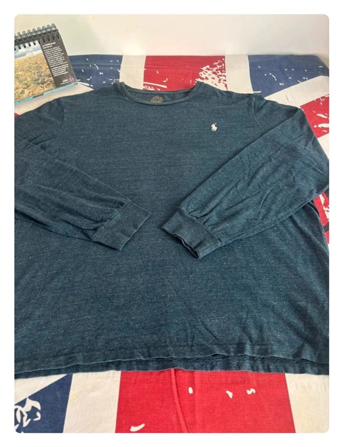 Sweat/T-shirt manche longue Ralph Lauren Xl bleu cavalier blanc taille - photo numéro 5