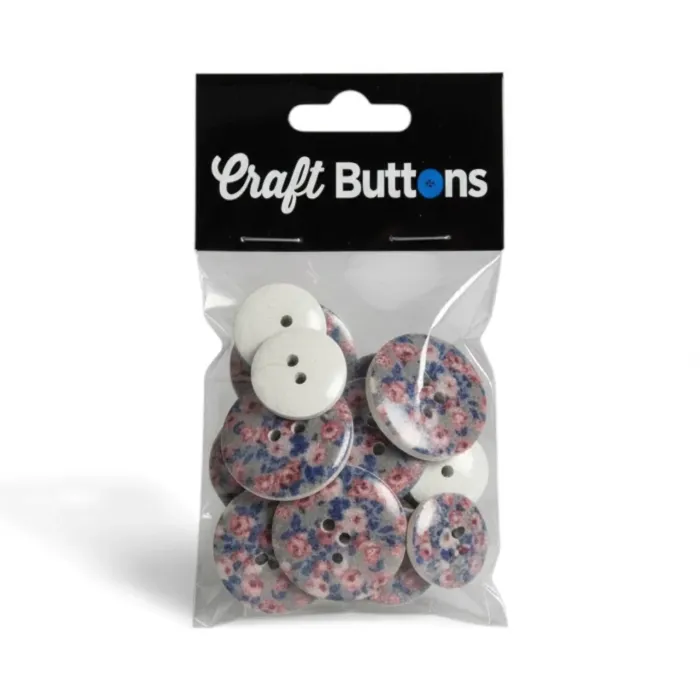 x15 Boutons Craft Buttons Motif Floral Neuf
