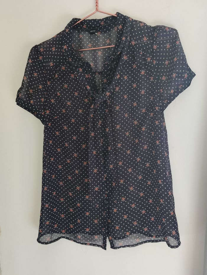 Chemisier blouse pois rétro marine fleurs Pimkie Taille 38 - photo numéro 2