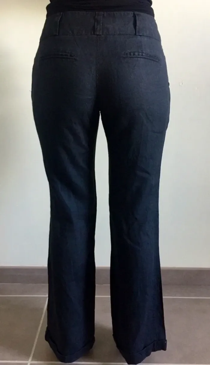 Pantalon lin évasé noir - photo numéro 2