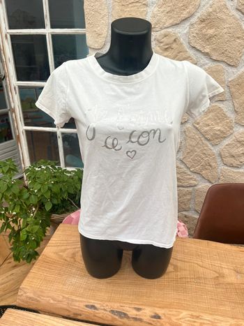 T-shirt blanc taille M 38 je l’aime ce con été argenté cœur made in italy
