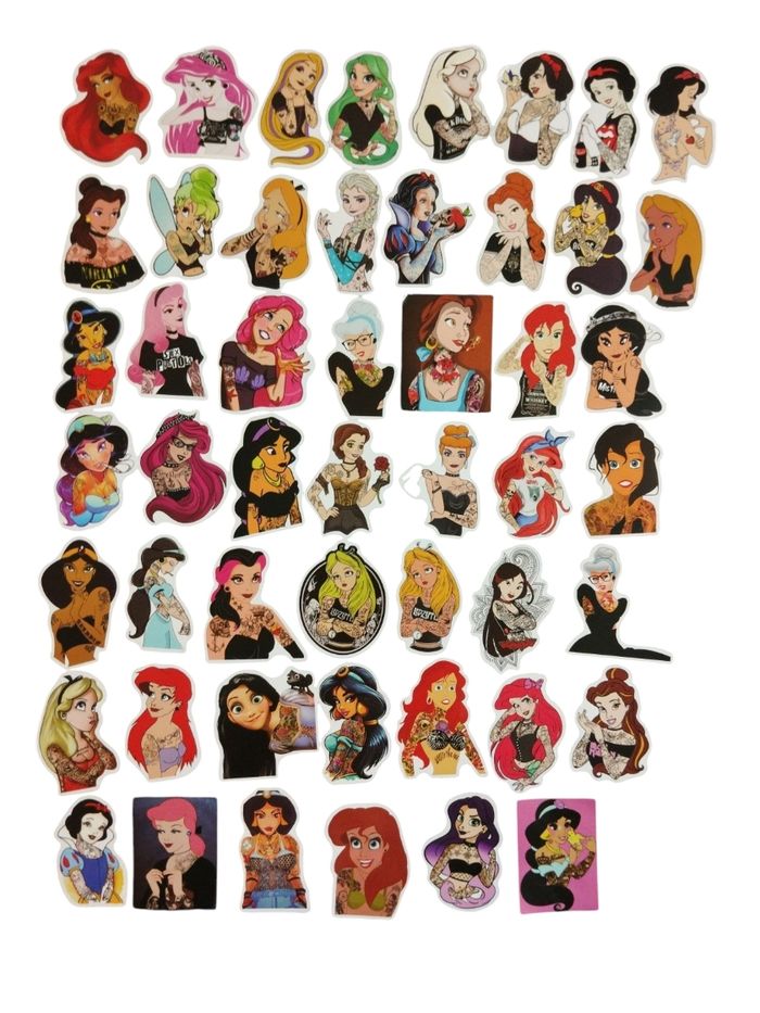 Set 50 stickers autocollants Princesses Disney Tattoo Goth Gothique Punk