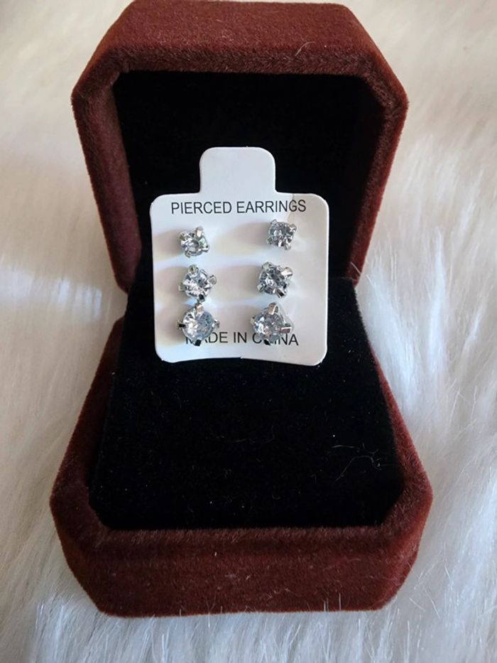 💎Boucles d’oreilles 3 Paires Zirconium Blanches 💎