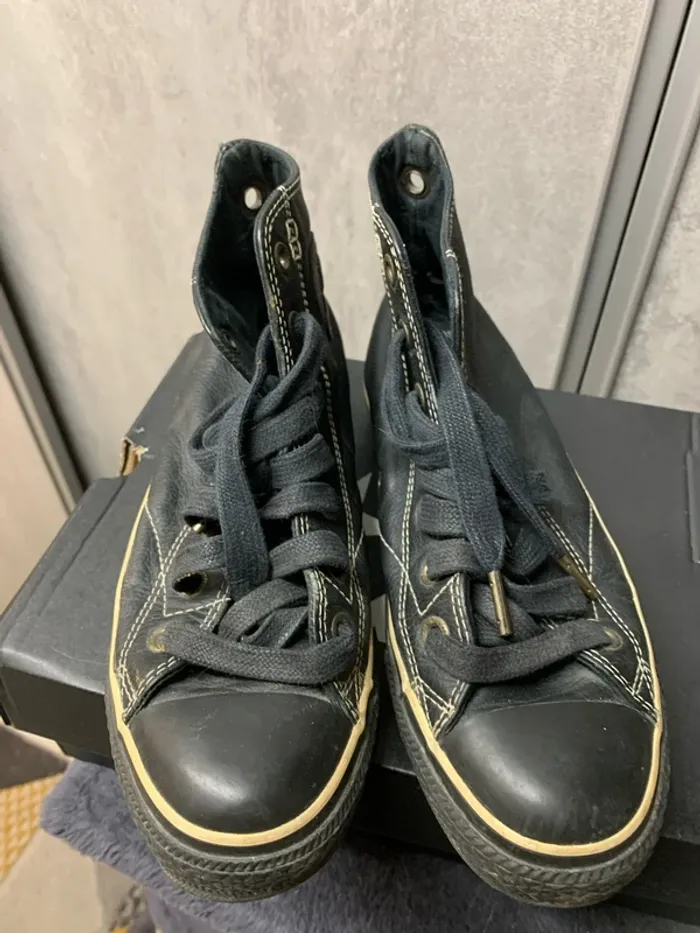 Baskets Converses en cuir noir femme 38 - photo numéro 4