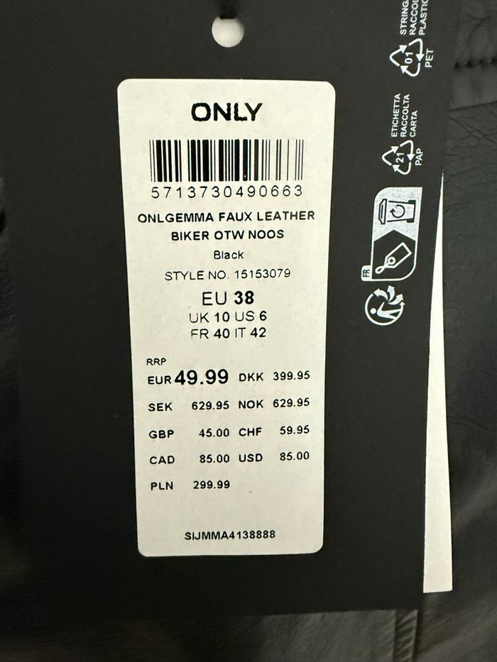 Veste biker ONLY – Taille 38 / M– Neuf avec étiquette – Noir - photo numéro 7