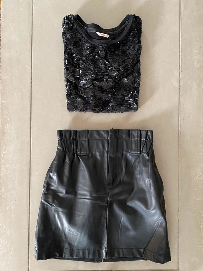 Tee shirt Camaïeu noir à sequins noirs et velours taille S neuf avec étiquette - photo numéro 17