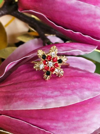 Bague flocon avec zirconium colorés en acier inoxydable