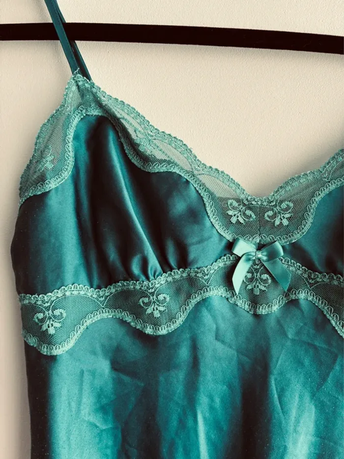 Pyjama combishort soie vert - photo numéro 2