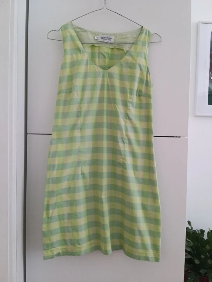 Robe vintage Benetton à carreaux verts - photo numéro 3