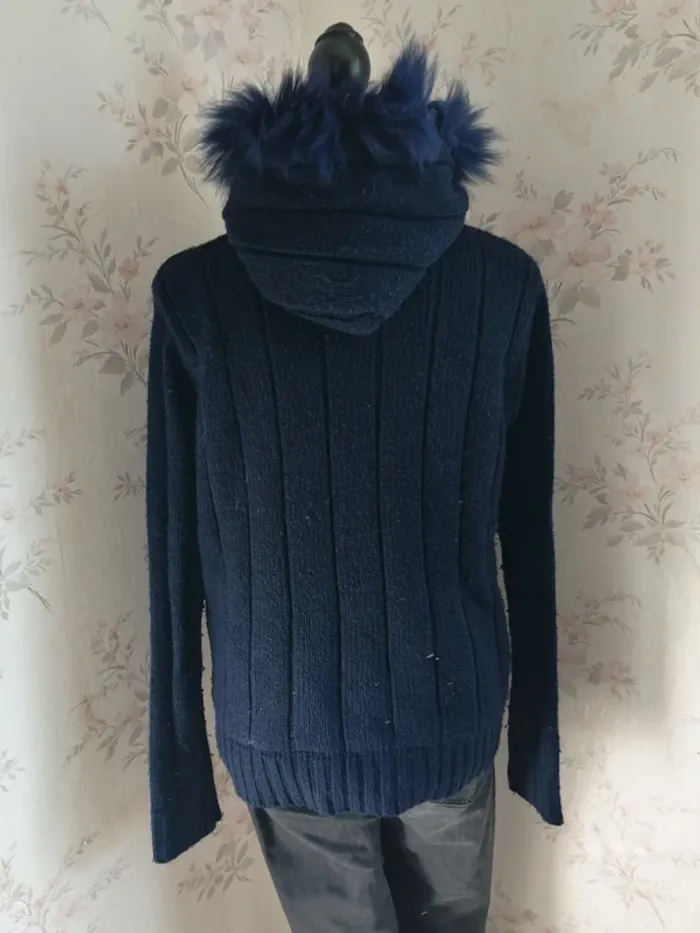 Veste à capuche bleu marine tressée et fourrée / M S fashion / (TU) - photo numéro 7