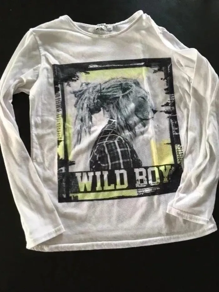 🦁 T-shirt Manches Longues Garçon – Lion – Taille 12 Ans – Parfait État - photo numéro 2