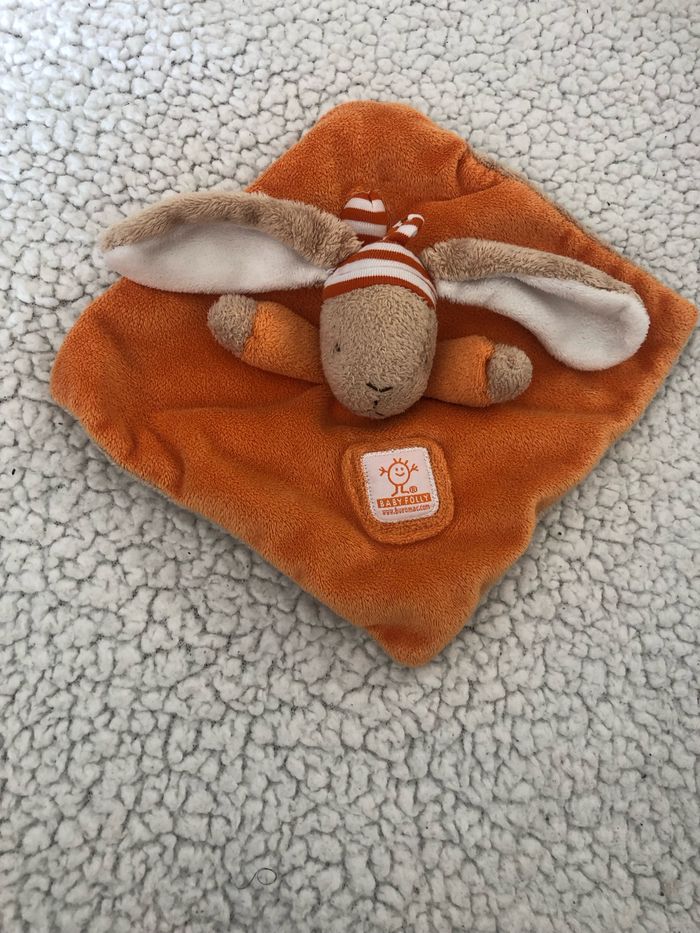 Doudou plat lapin orange marron Baby Folly