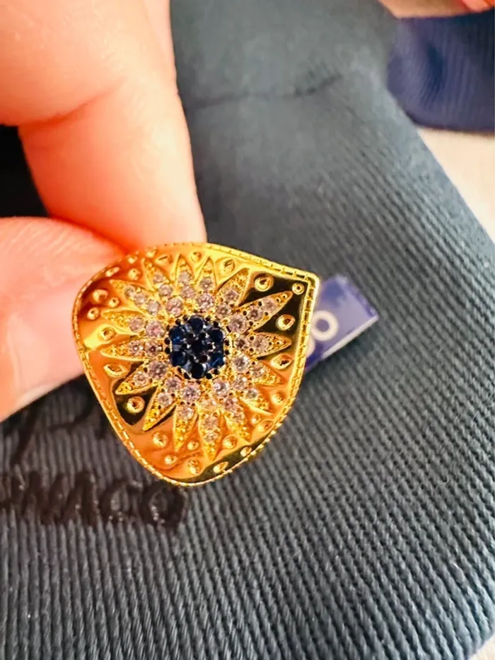 🌞Bague APM Monaco Soleil Mystique en Or Plaqué et Cristaux Bleus - photo numéro 10