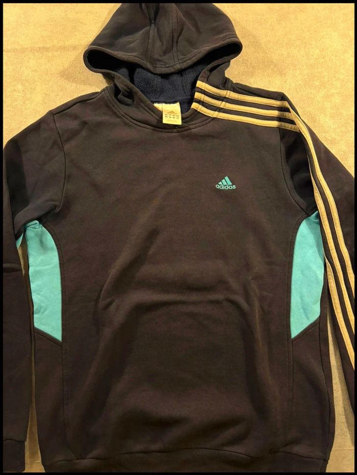 Pull à capuche Adidas Vintage bleu marine Taille 16ans/ XS - photo numéro 2