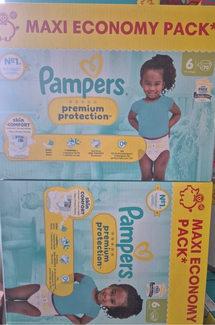 2 cartons de couches Pampers premium taille 6