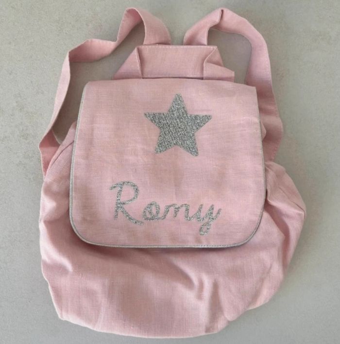 Sac à dos personnalisé Romy neuf rose et pailleté argenté