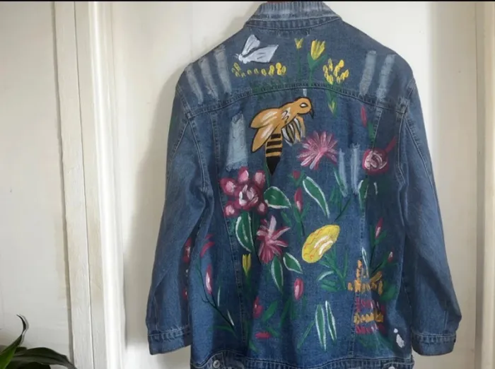 Originale Veste en jeans peindre à la main , M/ L , Neuf - IVIVI - photo numéro 12