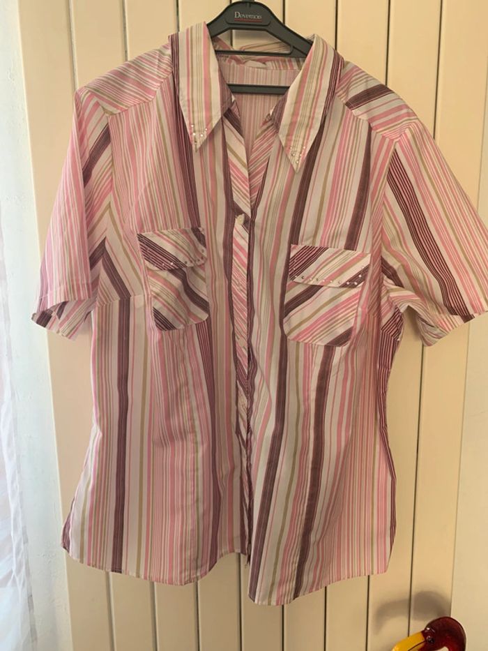 Chemise femme T48 rose manche courte