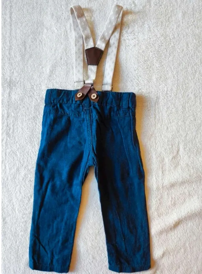 Pantalon automne bretelles marine 6 mois - photo numéro 2