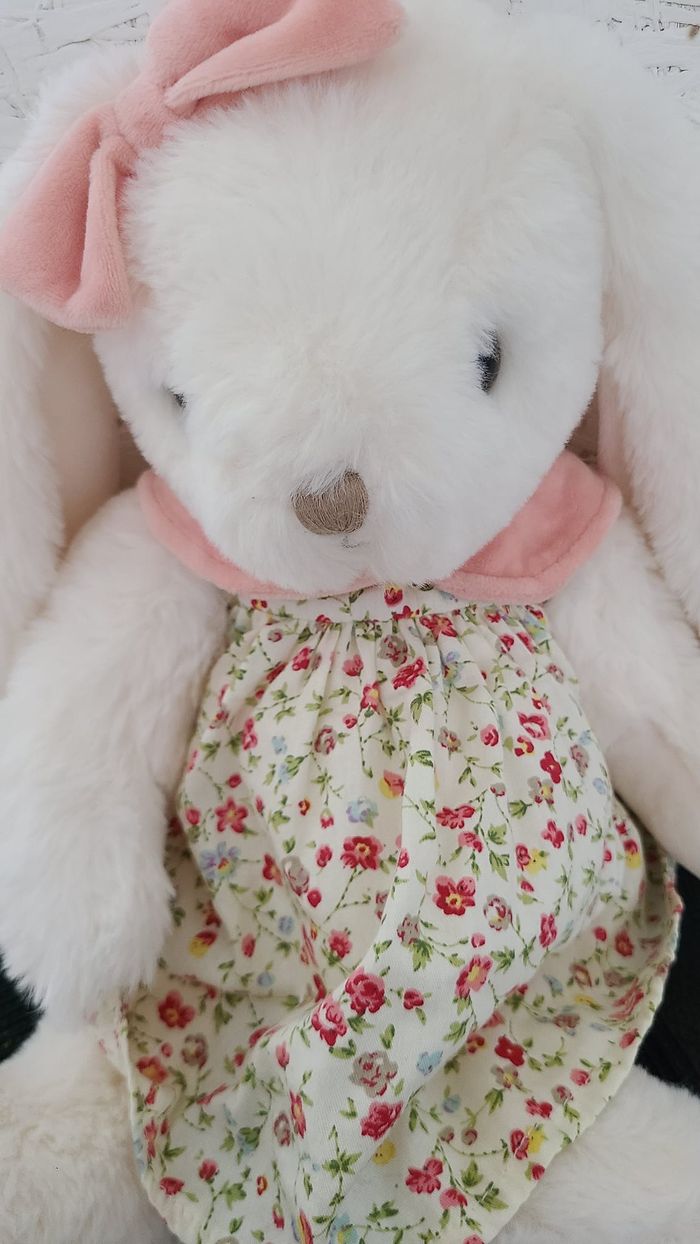 Doudou peluche lapin blanc rose robe fleurs BUKOWSKI - photo numéro 5