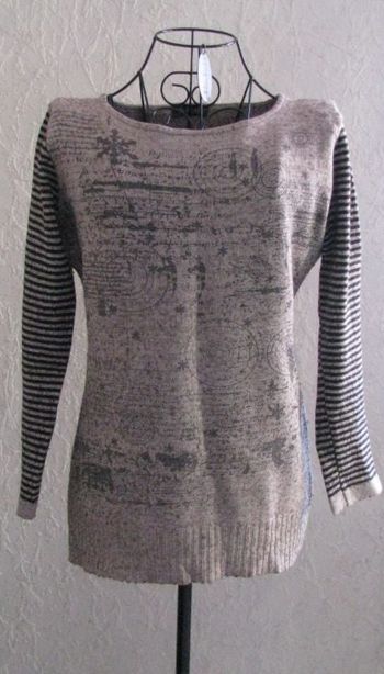 pull fin beige et gris