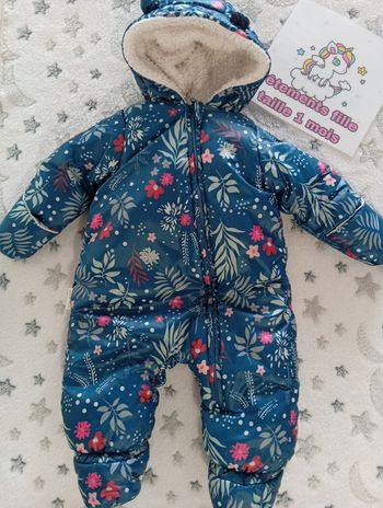 Combi fourée fille Petit Béguin - 1 mois - bleu - très bon état