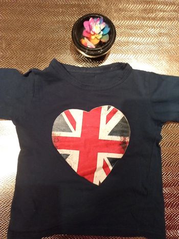 T-shirt long mixte marine, drapeau anglais 12 à 18 mois