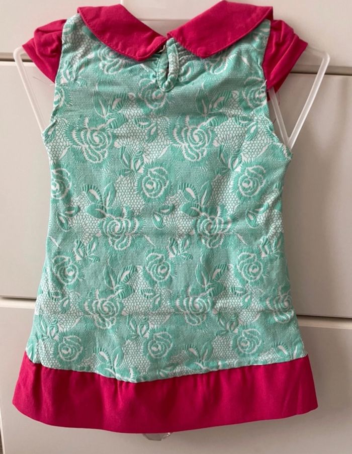 Robe bébé fille 12 mois rose blanche vert turquoise neuve étiquette - photo numéro 3
