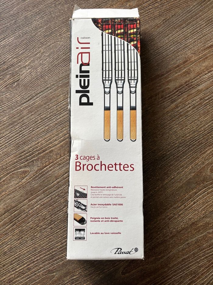 Lot de 3 cages à brochettes en acier inoxydable pour barbecue