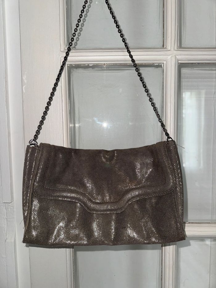Sac petite mendigote en cuir Taupe irisé - photo numéro 2