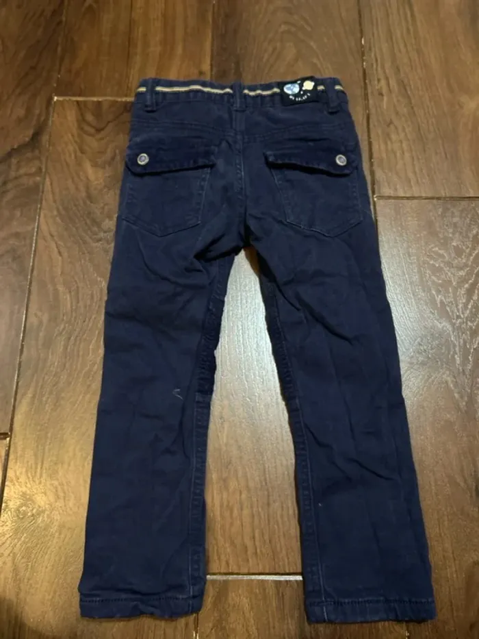 Pantalon garcon en coton et empiècements velours bleu marine sergent major 3 ans - photo numéro 5