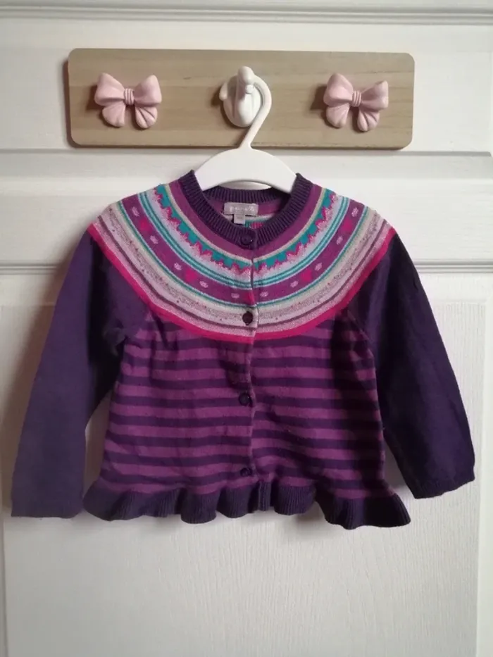 Gilet à boutons grain de blé violet rose turquoise