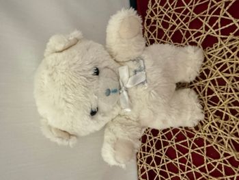 Doudou Peluche Ours Boulgom Blanc Bleu Vintage