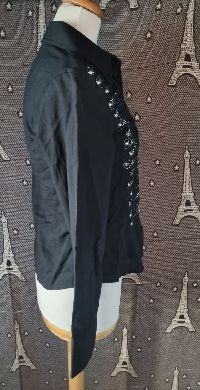 Chemise noir avec perles et pailleté argenté taille S - photo numéro 3