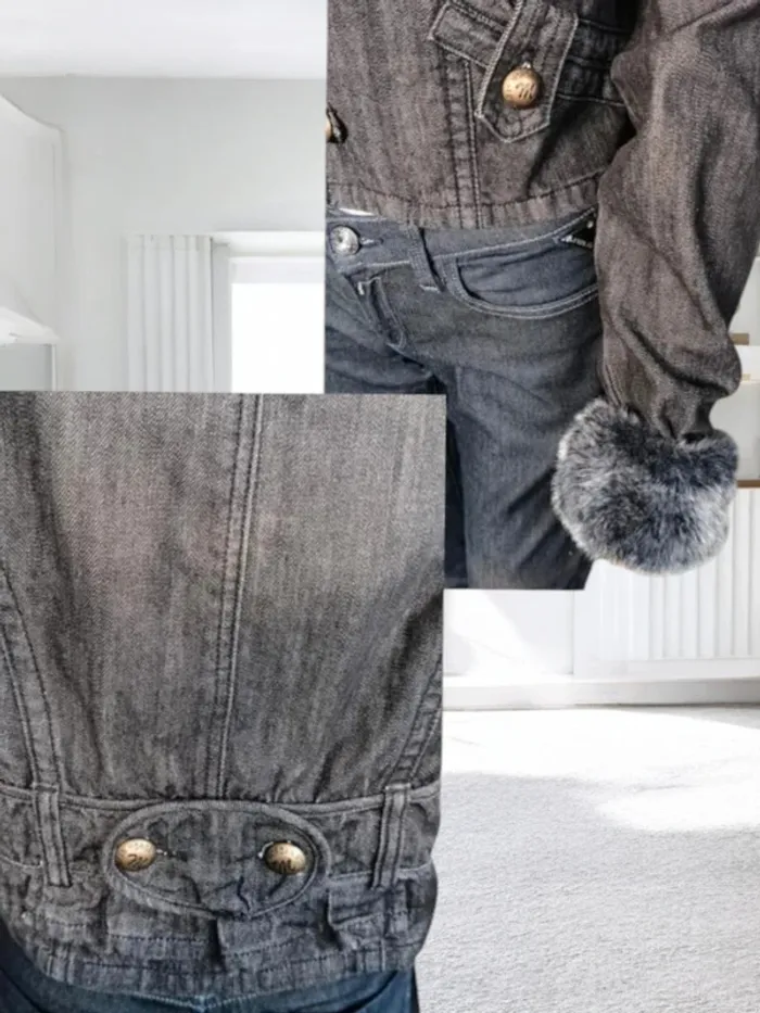 Veste courte jean gris ,Morgan ,coupe droite ,extrémité manches fourrées - photo numéro 7
