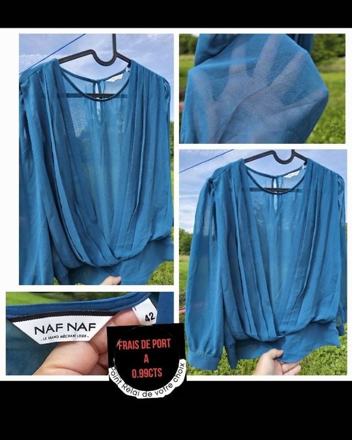 Blouse / chemisier bleu T 42 femme manche longue NAFNAF