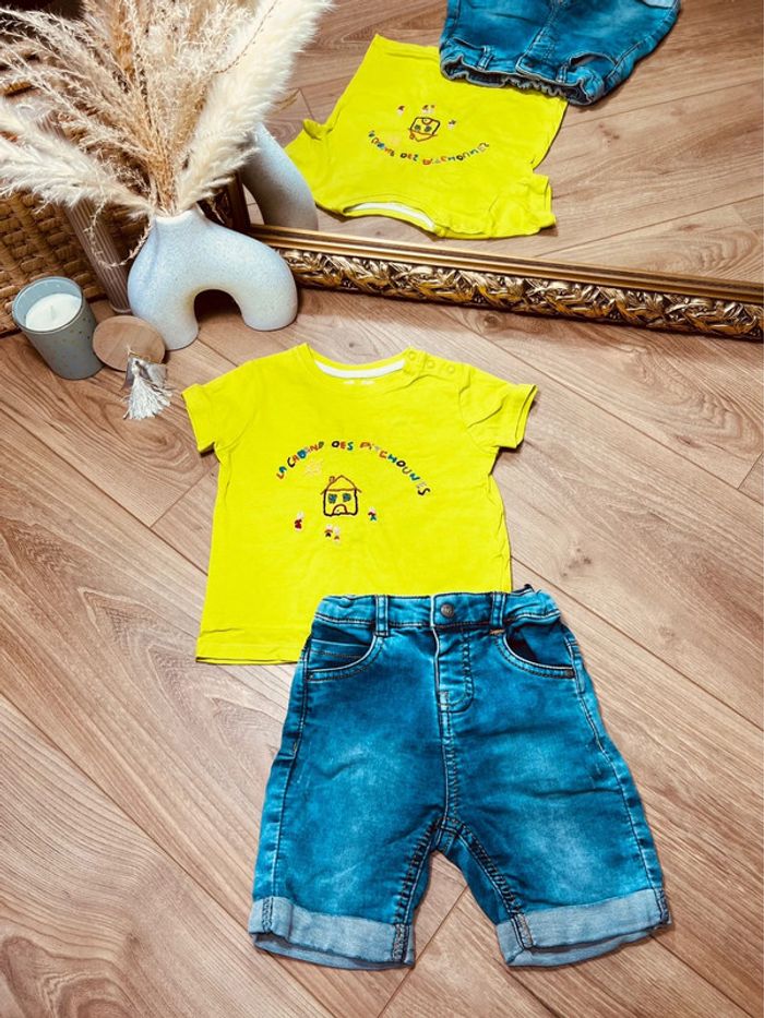 Taille 18 mois ensemble 2p garçon DPAM Orchestra vert fluo bleu jean * cabane * 💙