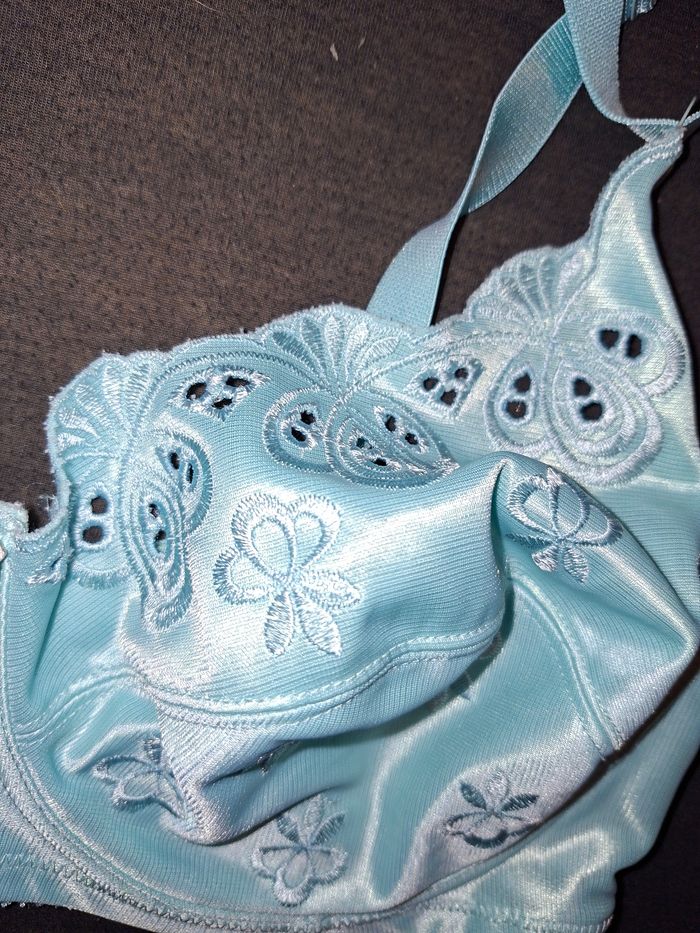 Soutien-gorge satiné bleu ciel brodé - Philis - 105E - photo numéro 3